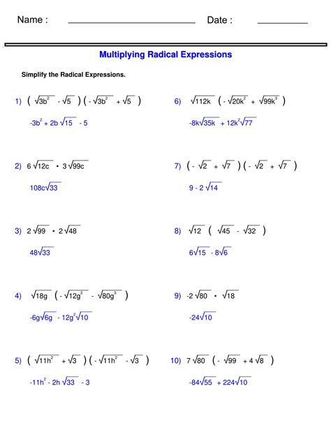 50 Multiply Radical Expressions Worksheet | Chessmuseum Template Library